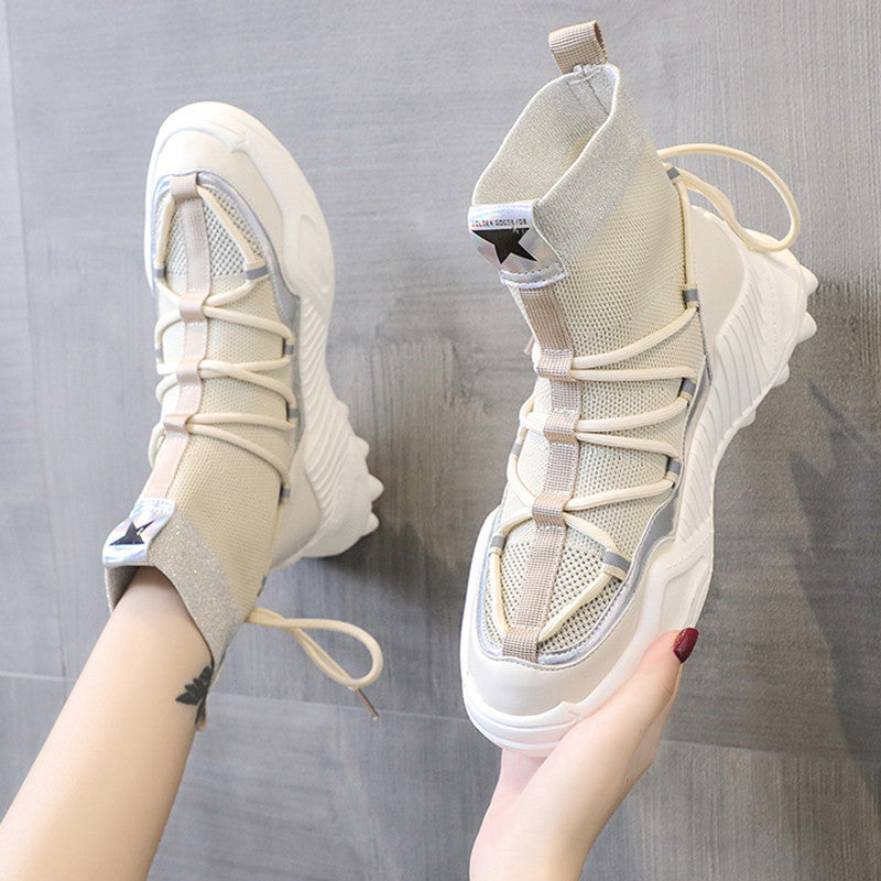 Breathable Sock Boots Flying Woven High-top Platform