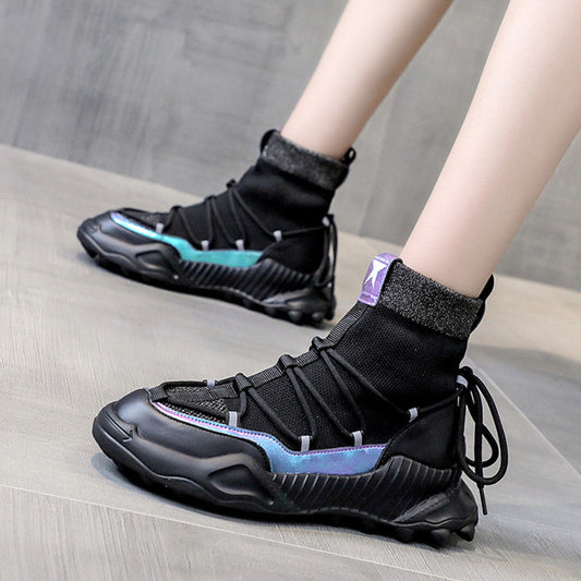 Breathable Sock Boots Flying Woven High-top Platform