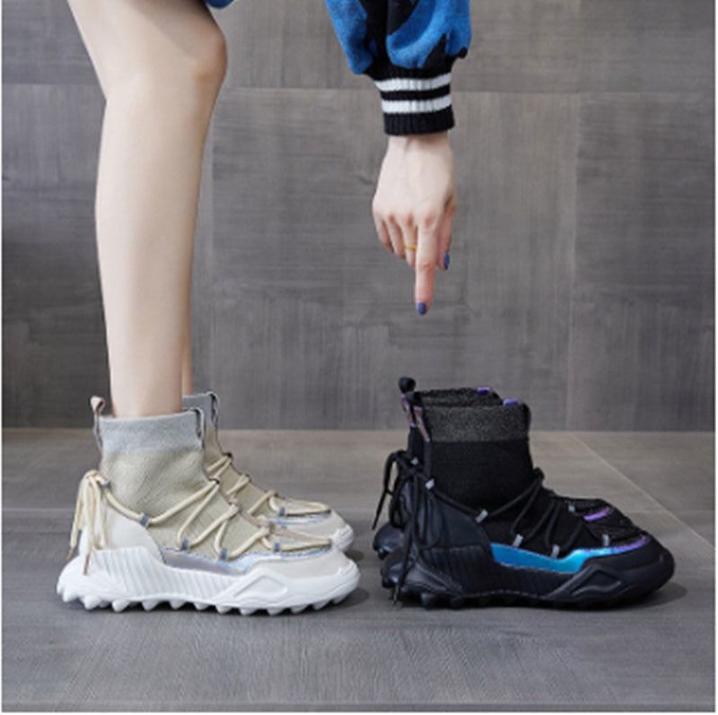 Breathable Sock Boots Flying Woven High-top Platform